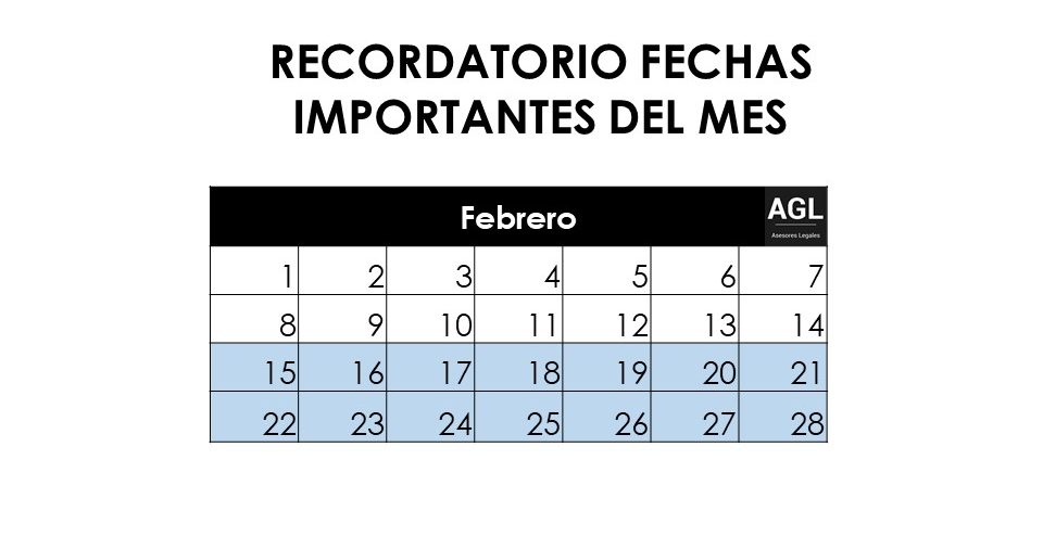 RECORDATORIO FECHAS IMPORTANTES MES DE FEBRERO