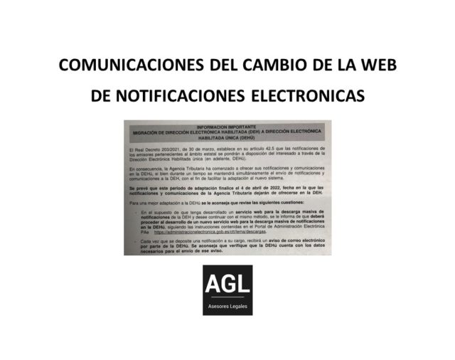 COMUNICACIONES DEL CAMBIO DE LA WEB DE NOTIFICACIONES ELECTRONICAS (DEH a DEHú)